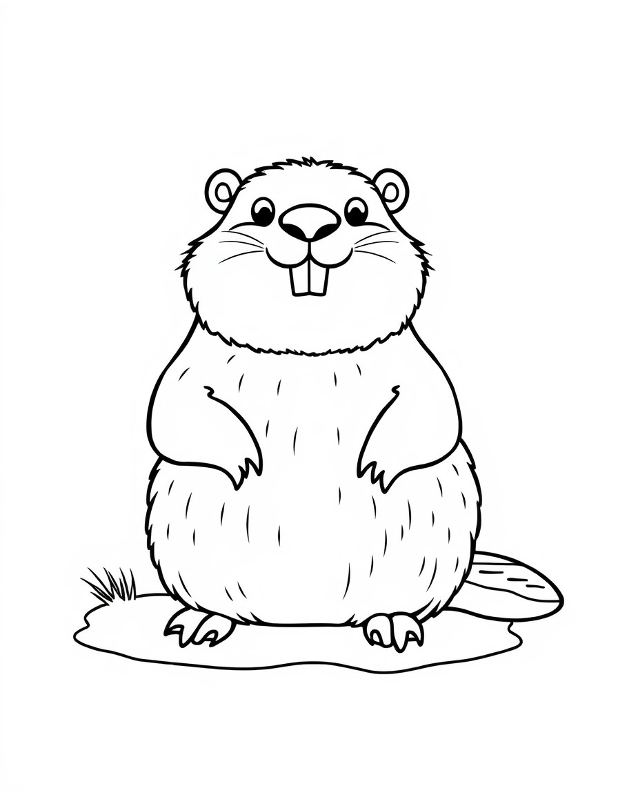A cute Groundhog Day themed coloring page featuring Punxsutawney Phil