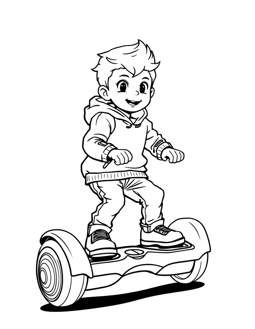 a blonde boy on a hoverboard