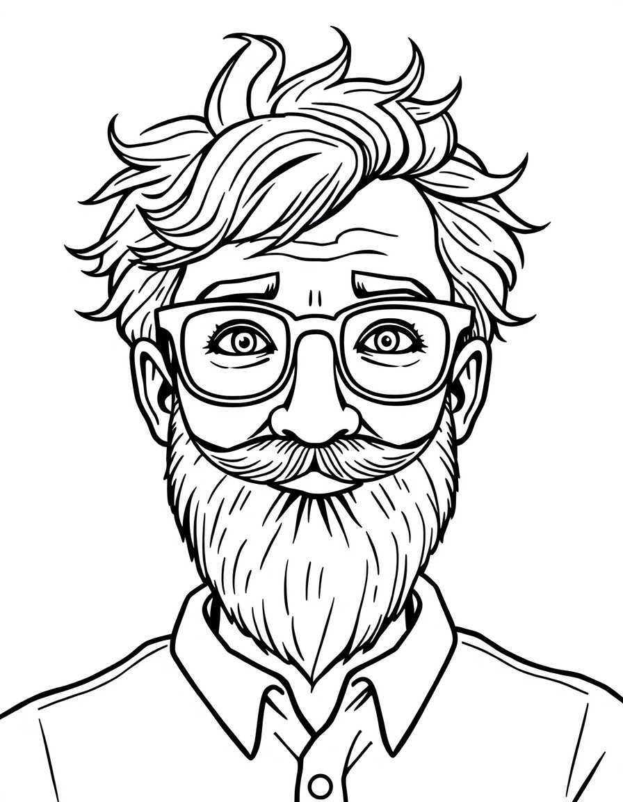 my english teacher, who has a beard, glasses and messy hair