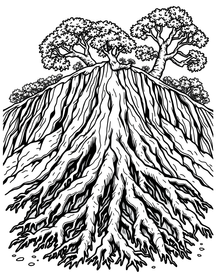 A hill showing weathering by tree roots