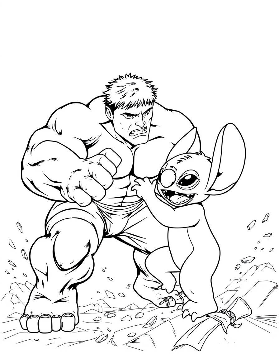 Hulk fighting Stitch