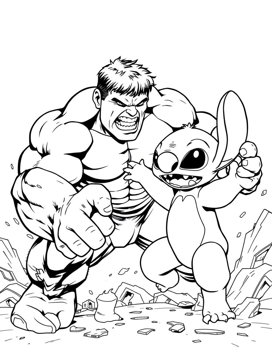 Hulk fighting Stitch