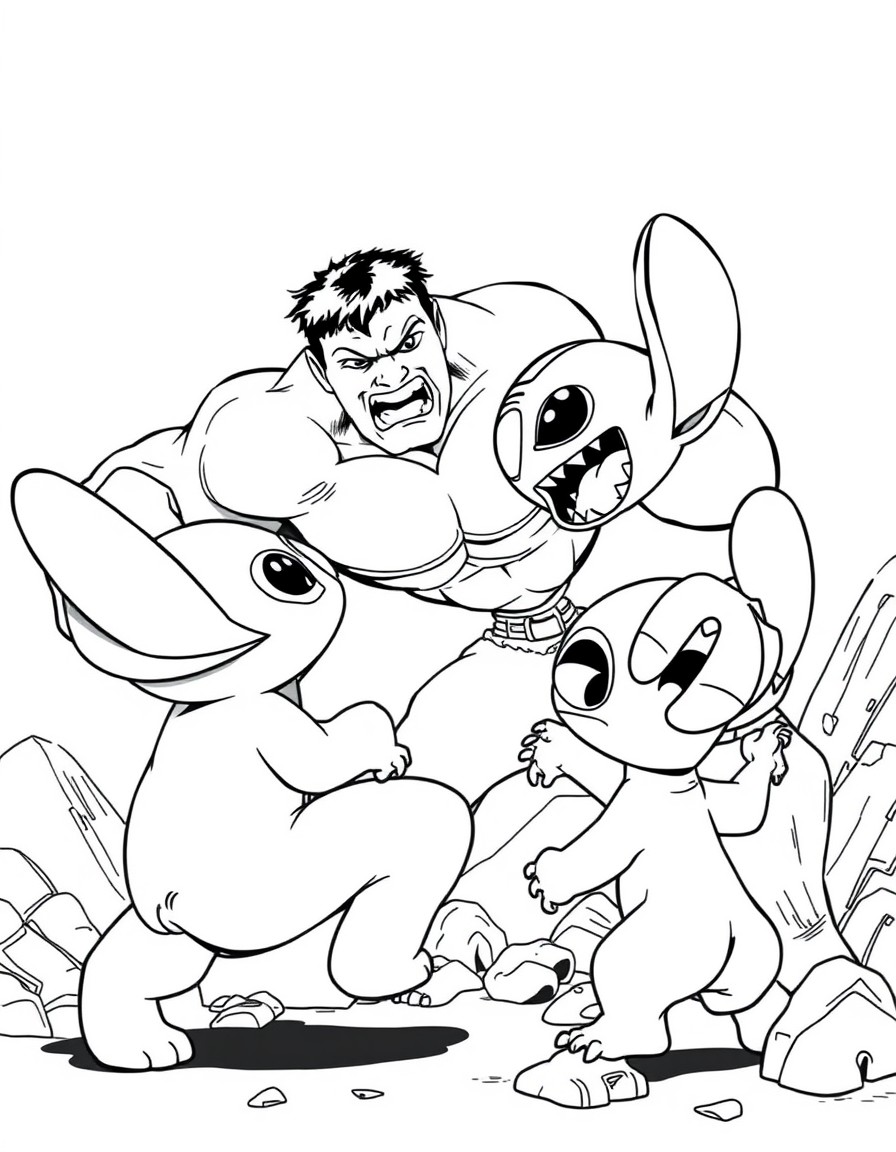 Hulk fighting Stitch