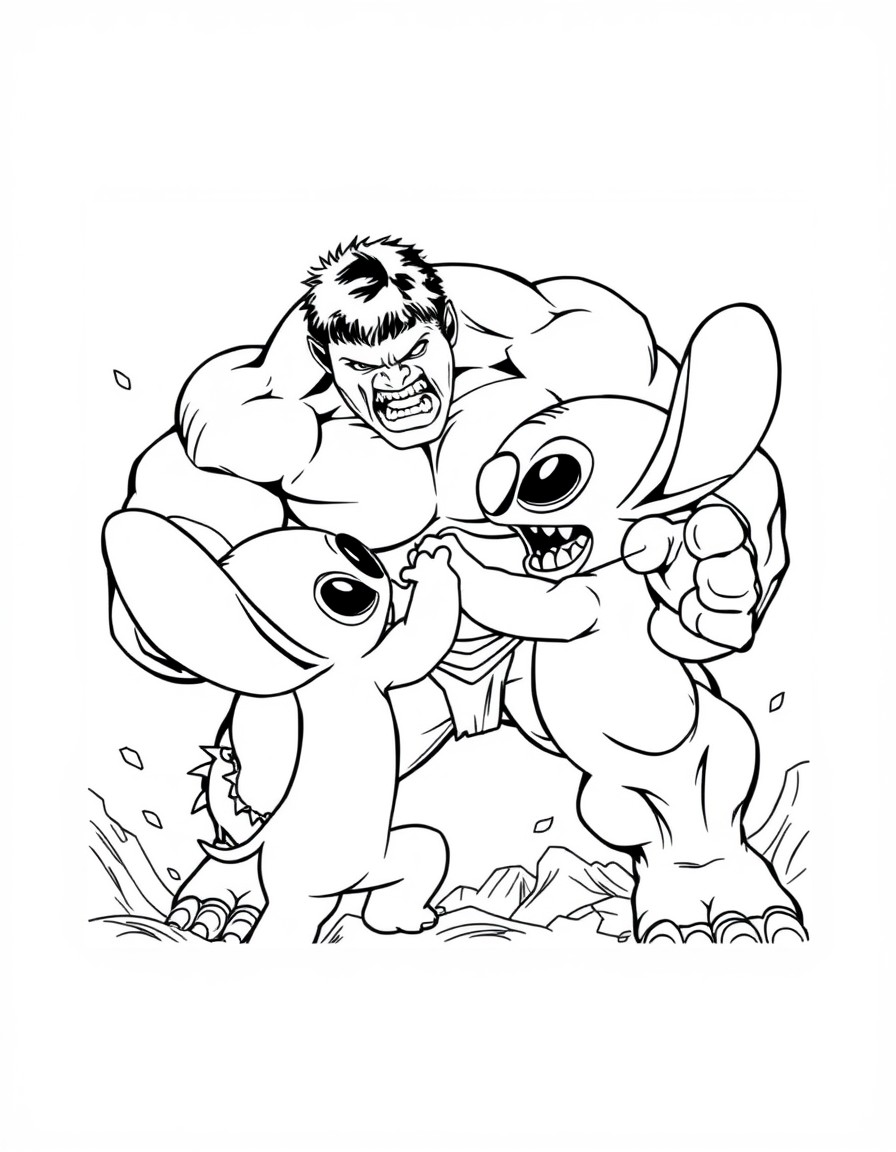 Hulk fighting Stitch