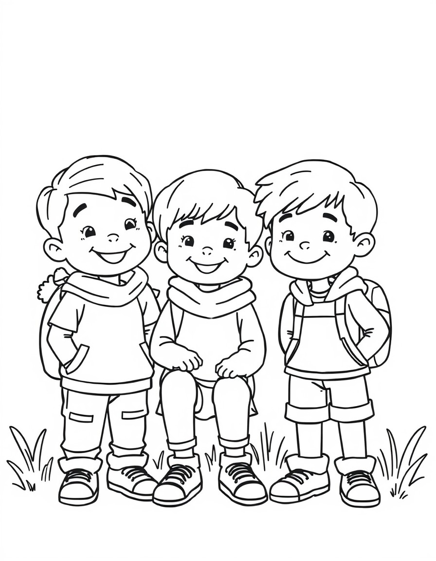 create 10 pages with 3 kids friends in difrent situation