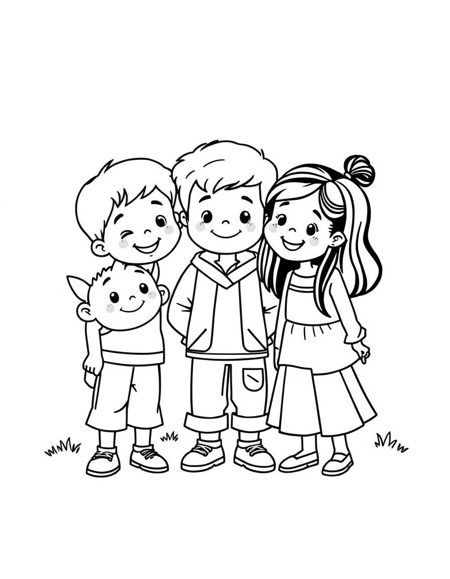 create 10 pages with 3 kids friends in difrent situation