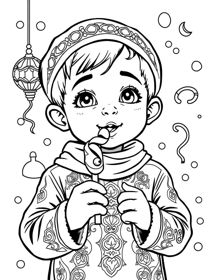 a kid who is celebrating Eid and eating candy