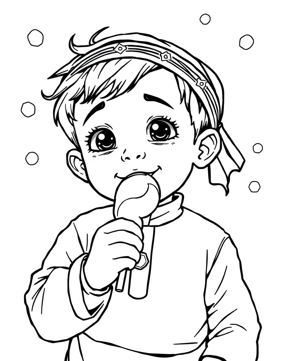 a kid who is celebrating Eid and eating candy