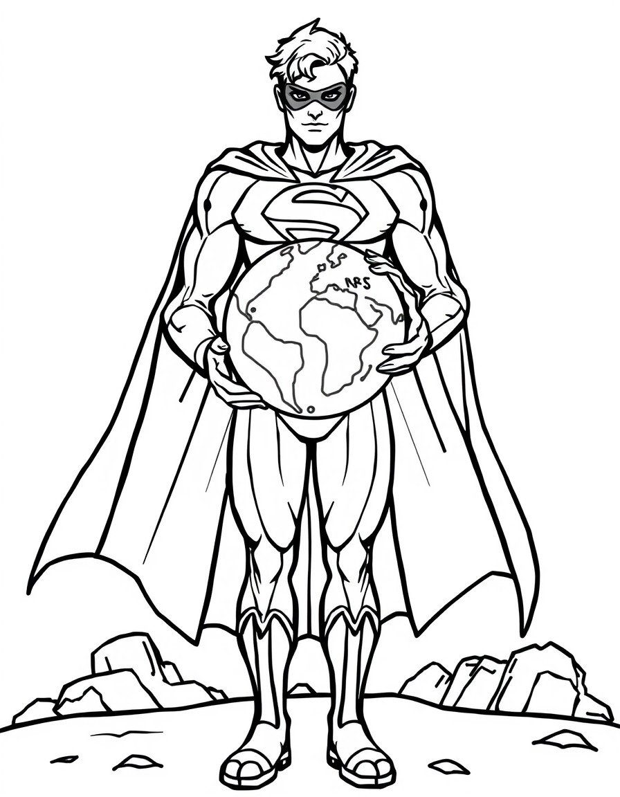 A super hero holding the world back from falling into the sun