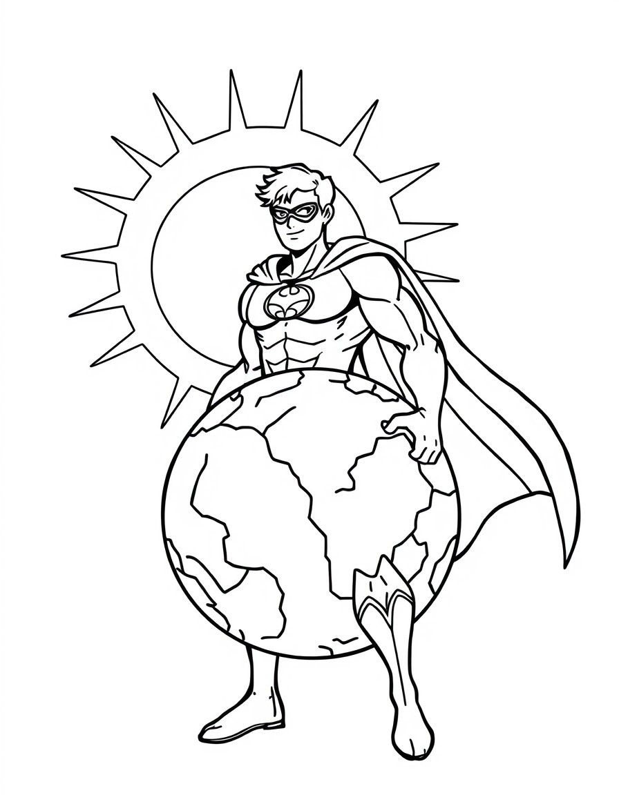 A super hero holding the world back from falling into the sun