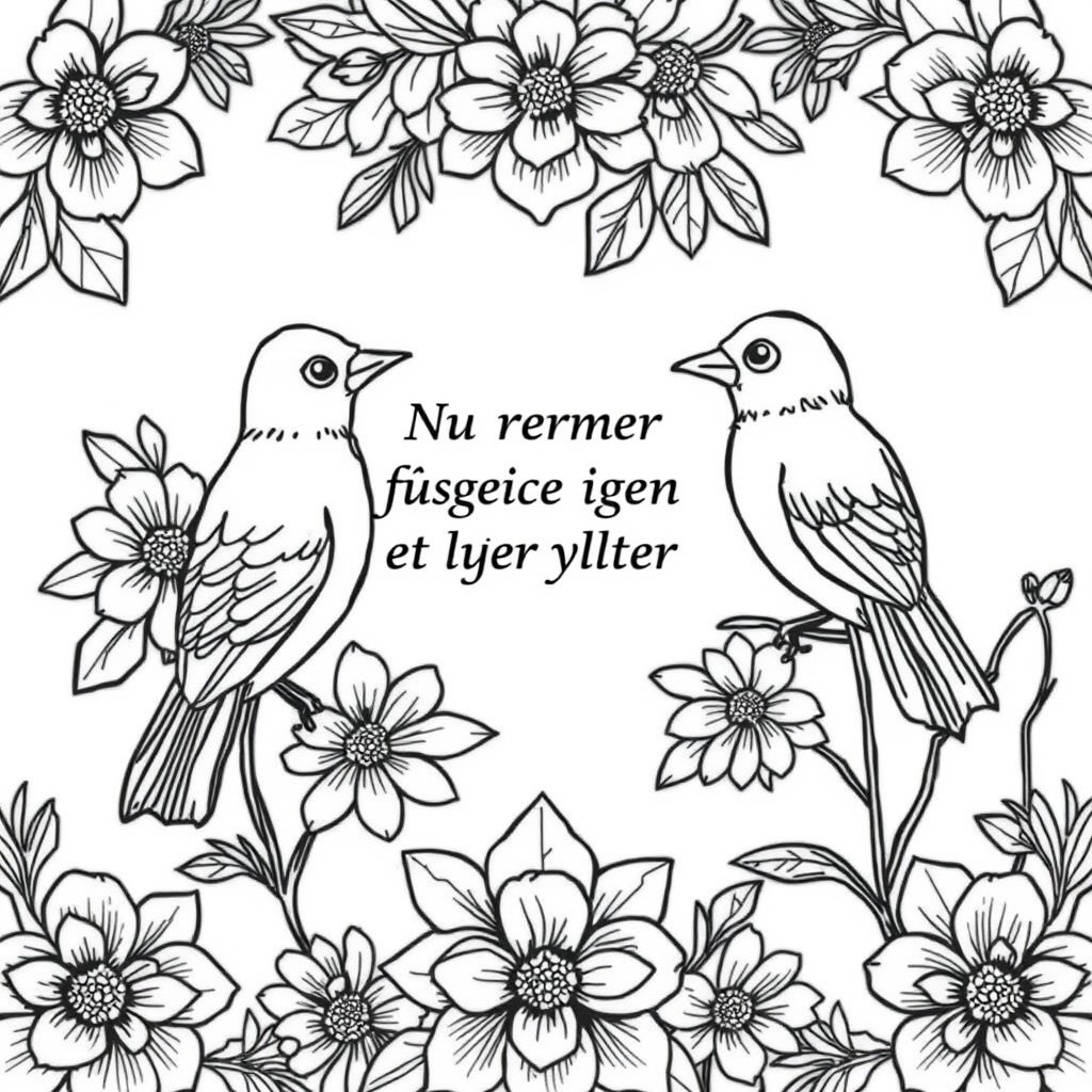 Full page Floral background covered with text  Nu kommer fuglene igen og lyset vlter pludselig ind on top