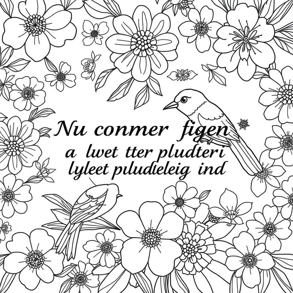 Full page Floral background covered with text  Nu kommer fuglene igen og lyset vlter pludselig ind on top