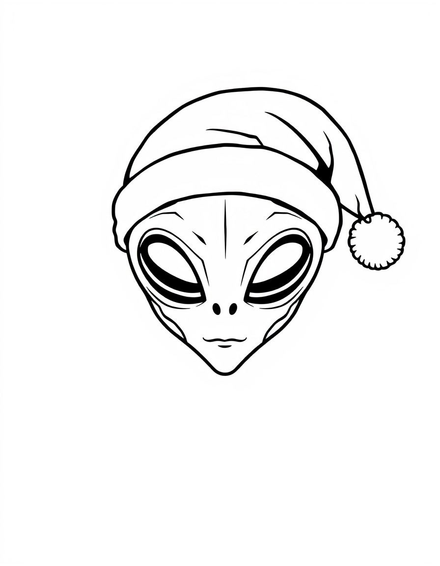 An alien head wearing a Santa hat