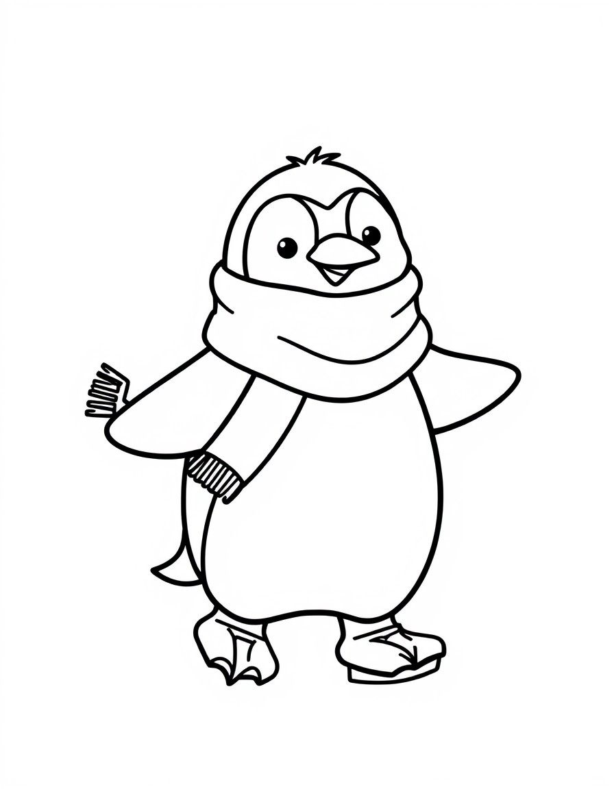 A penguin wearing a scarf ice skating