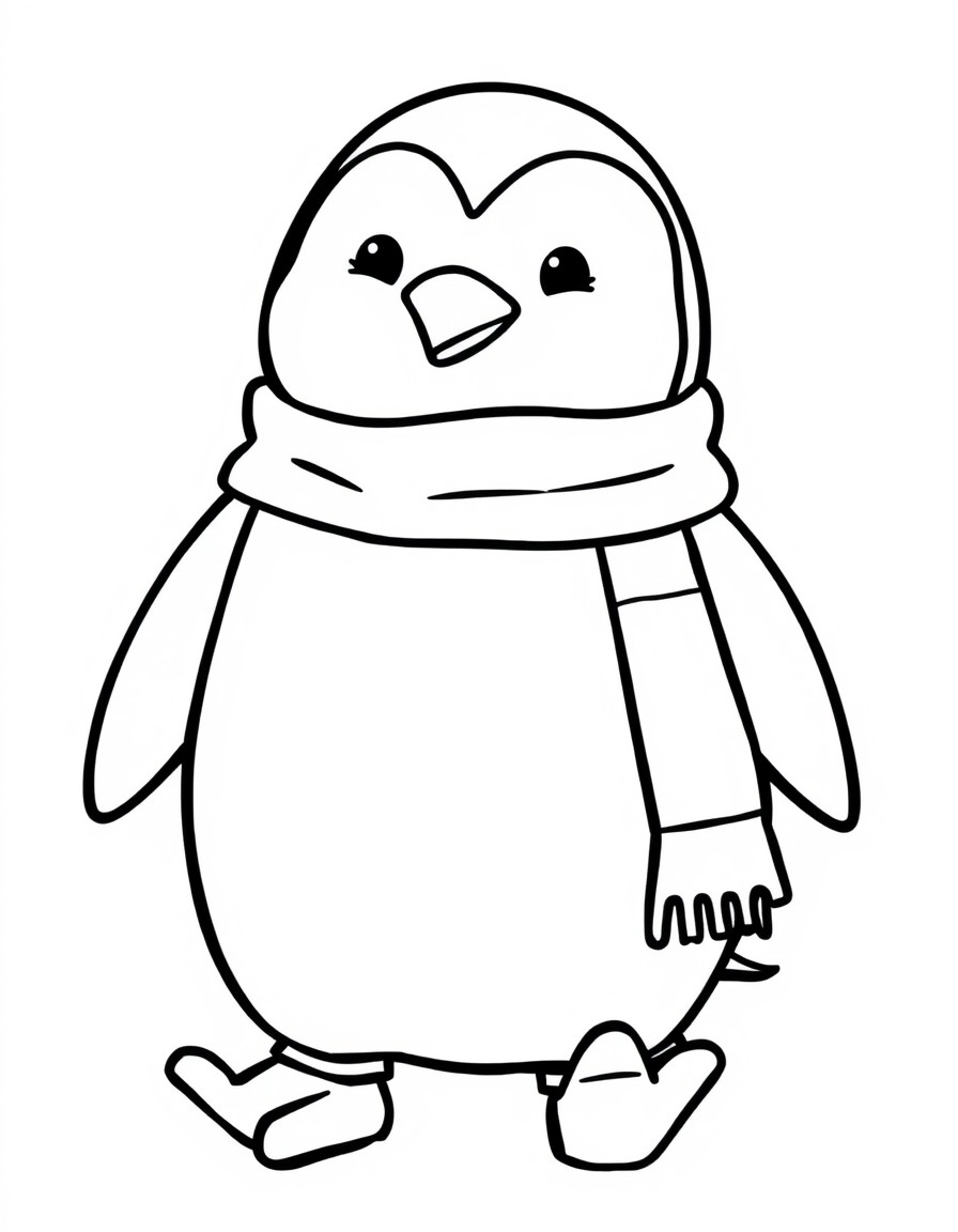 A penguin wearing a scarf ice skating