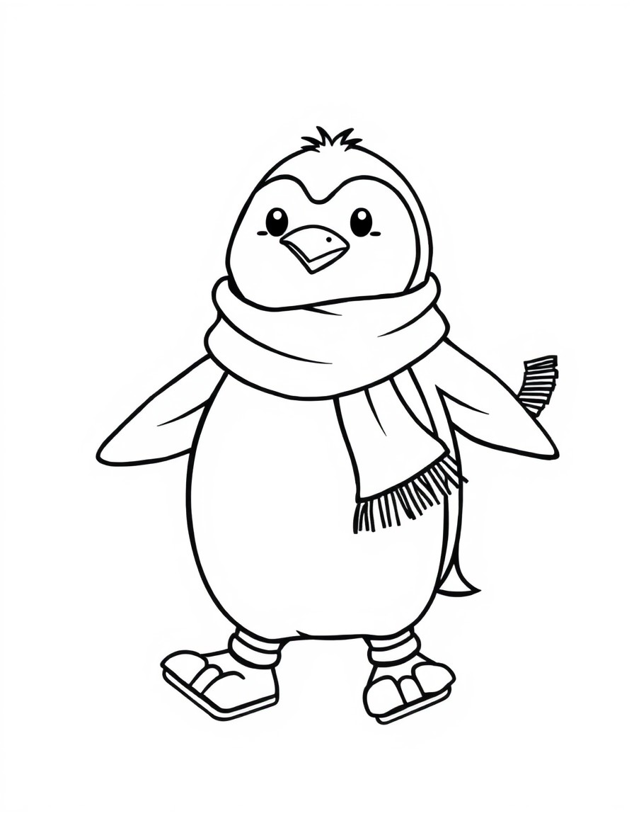 A penguin wearing a scarf ice skating