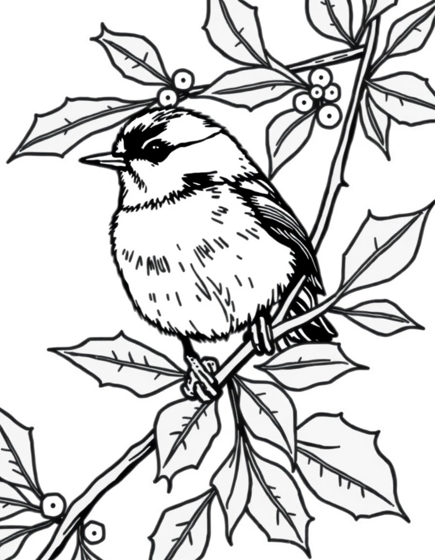 A chickadee on a Holly branch