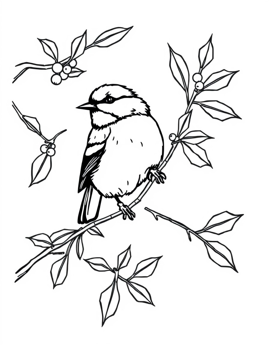 A chickadee on a Holly branch