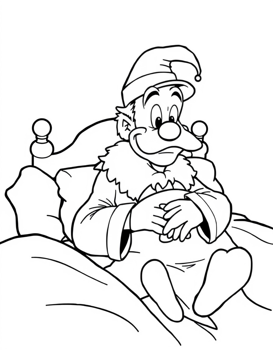 Scrooge sitting up in his bed with a night cap