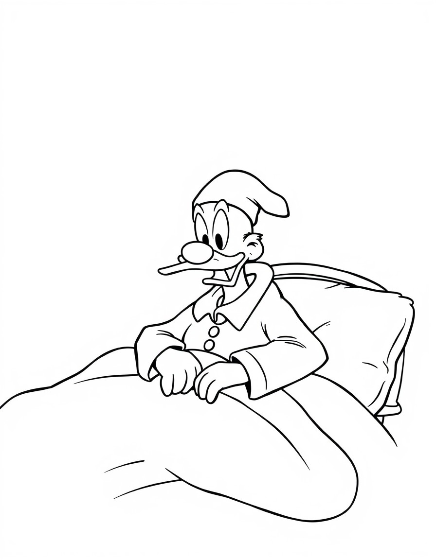 Scrooge sitting up in his bed with a night cap