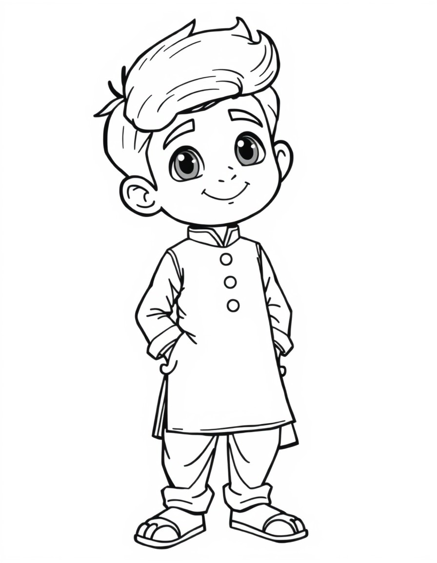 A smart 18 year old handsome boy wearing premium kurta and pyjama in animated form