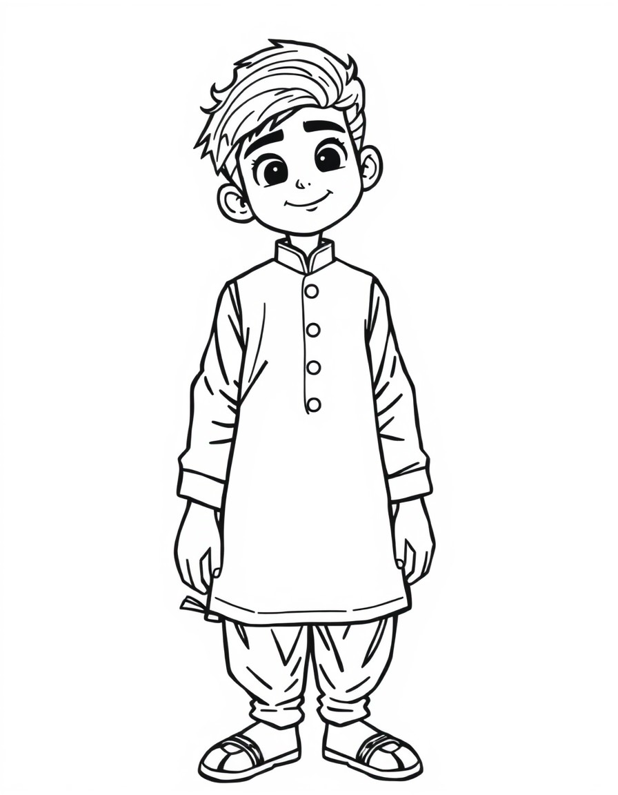 A smart 18 year old handsome boy wearing premium kurta and pyjama in animated form