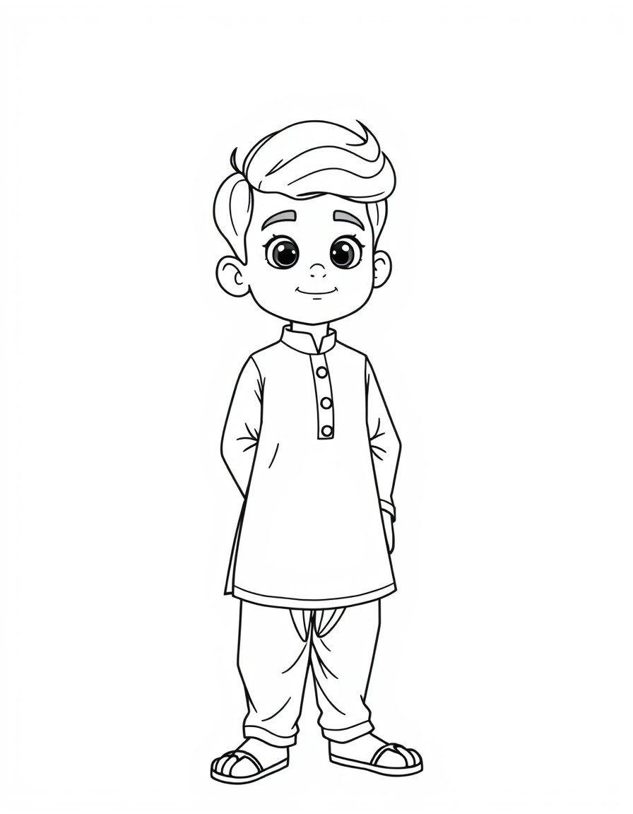 A smart 18 year old handsome boy wearing premium kurta and pyjama in animated form