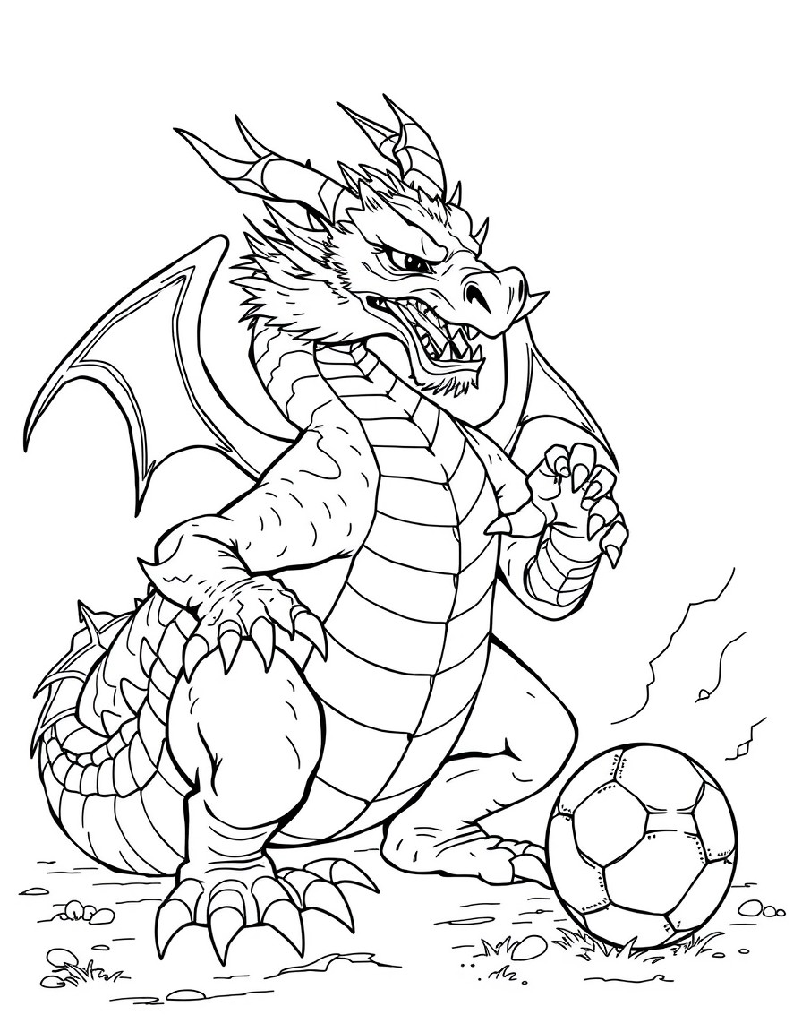 a giant dragon paying football