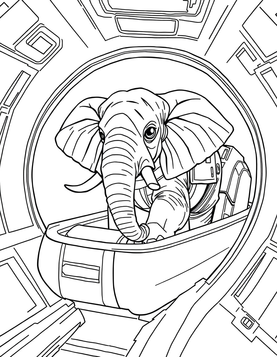 a starwars elephant  in a spaceship