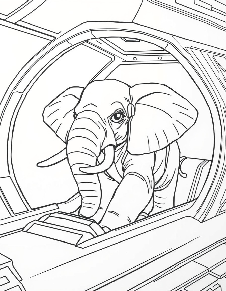 a starwars elephant  in a spaceship