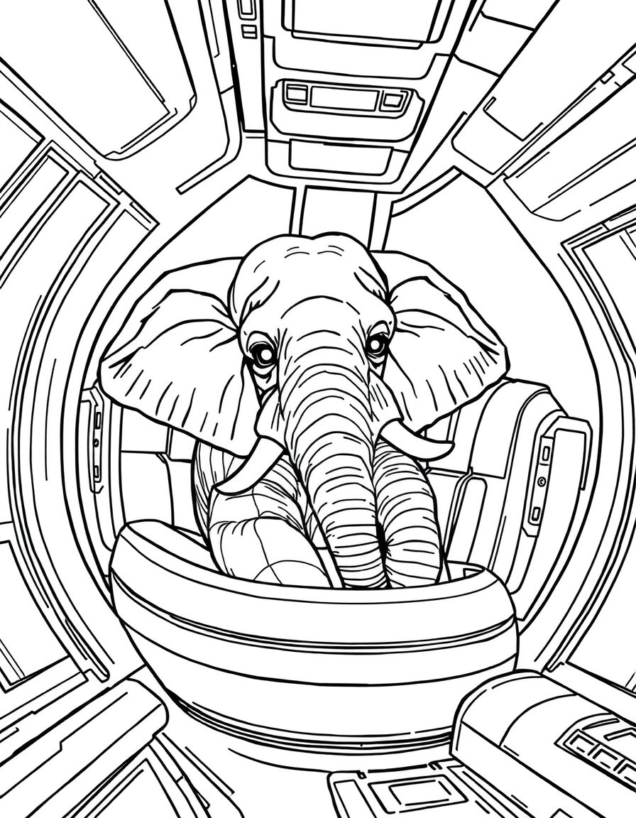 a starwars elephant  in a spaceship