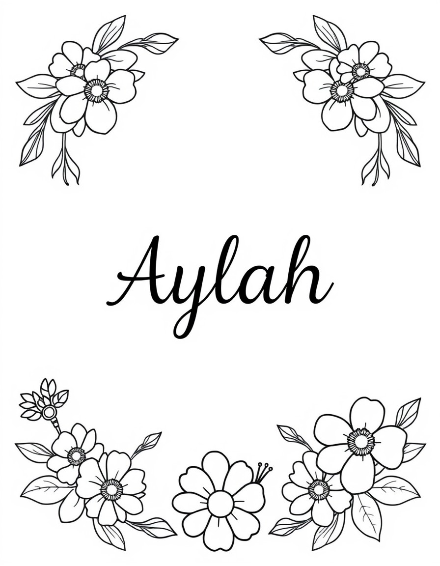 Corner to corner floral page with name Aylah in cursive