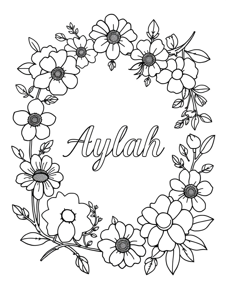 Corner to corner floral page with name Aylah in cursive