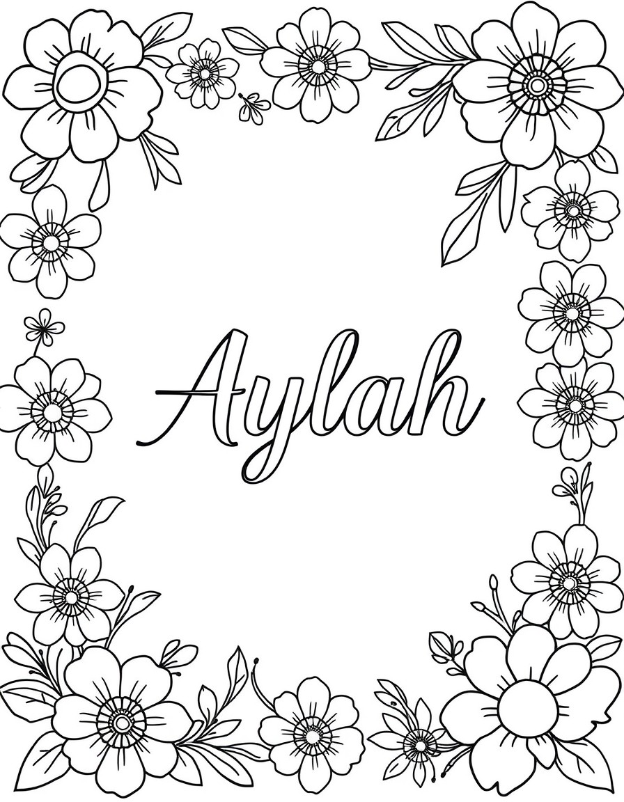 Corner to corner floral page with name Aylah in cursive