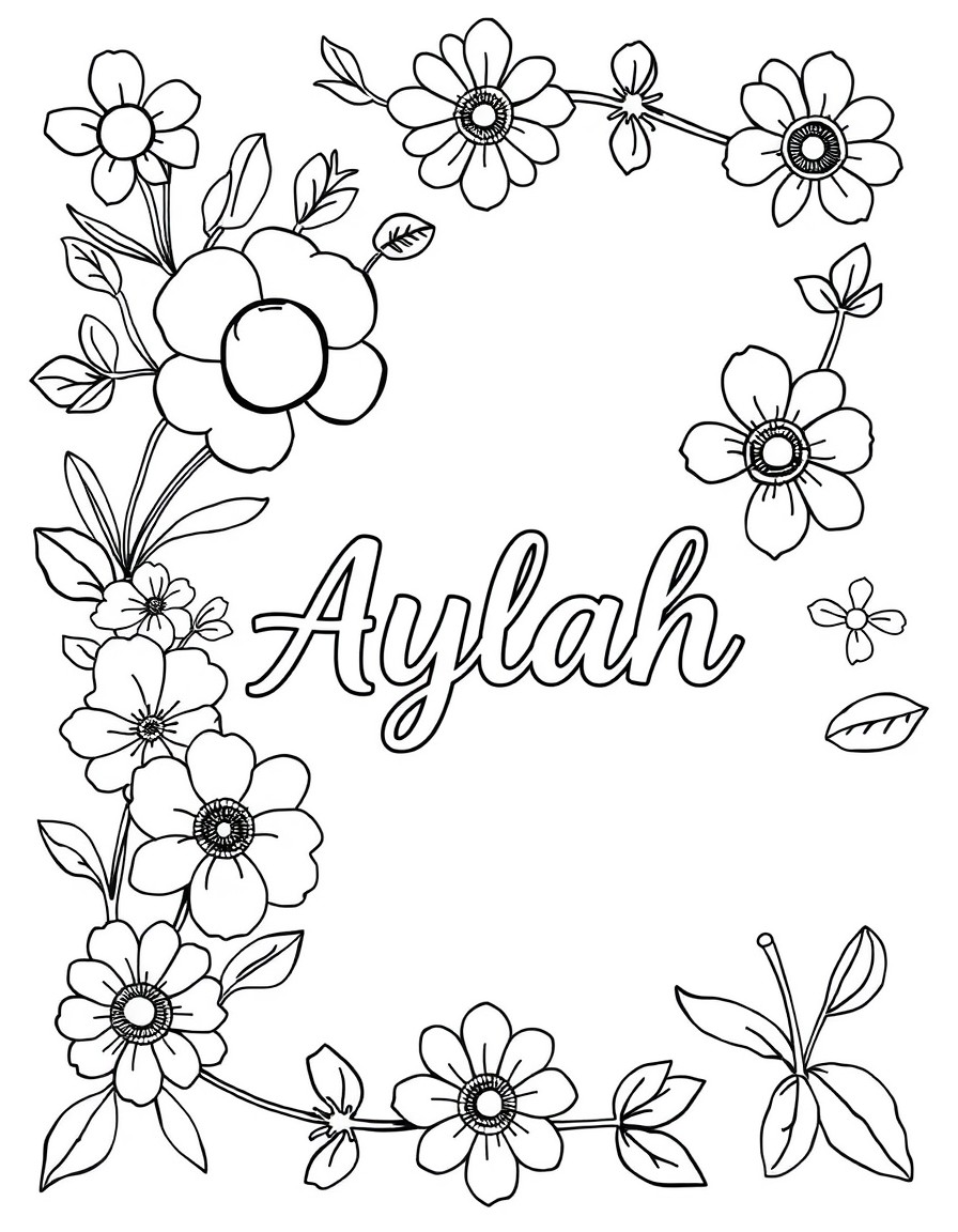 Corner to corner floral page with name Aylah in cursive