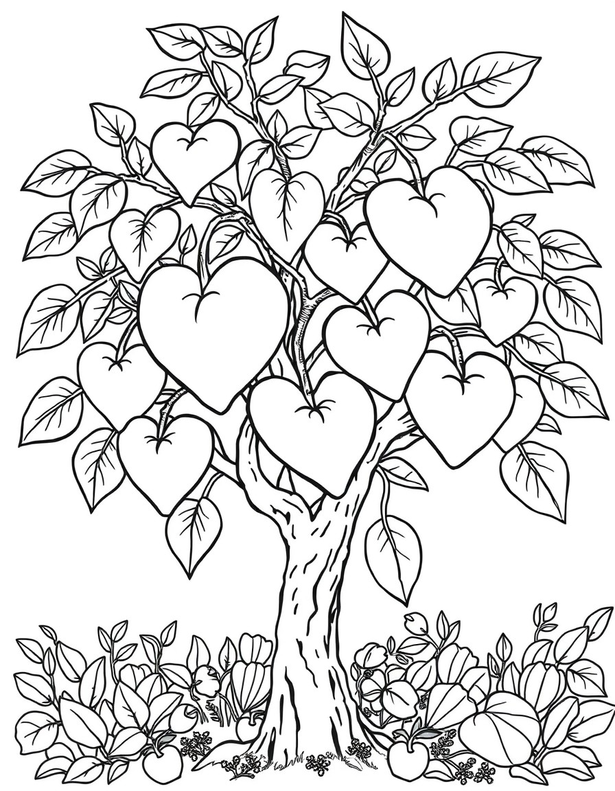 Hearts growing on a fruit tree
