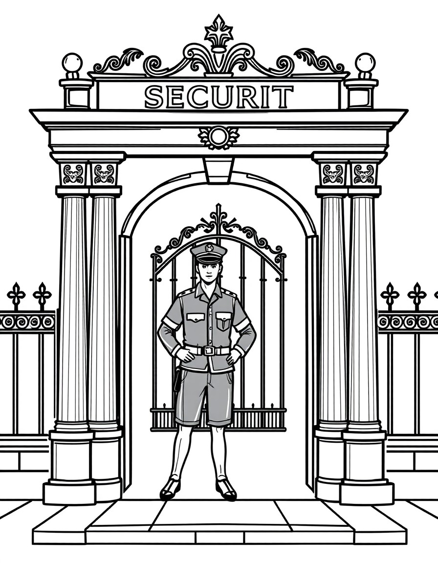 a gate with security guard and beautiful gate