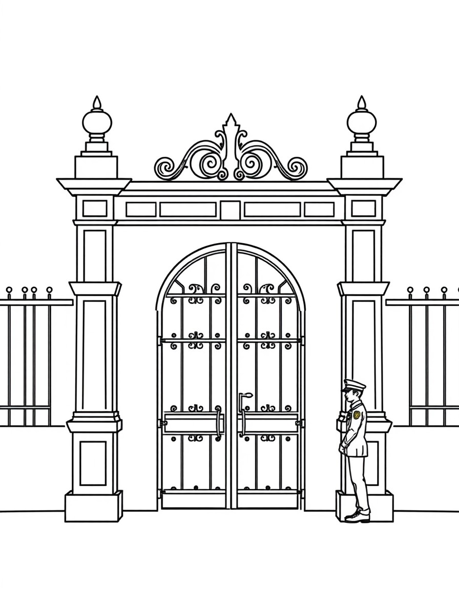 a gate with security guard and beautiful gate
