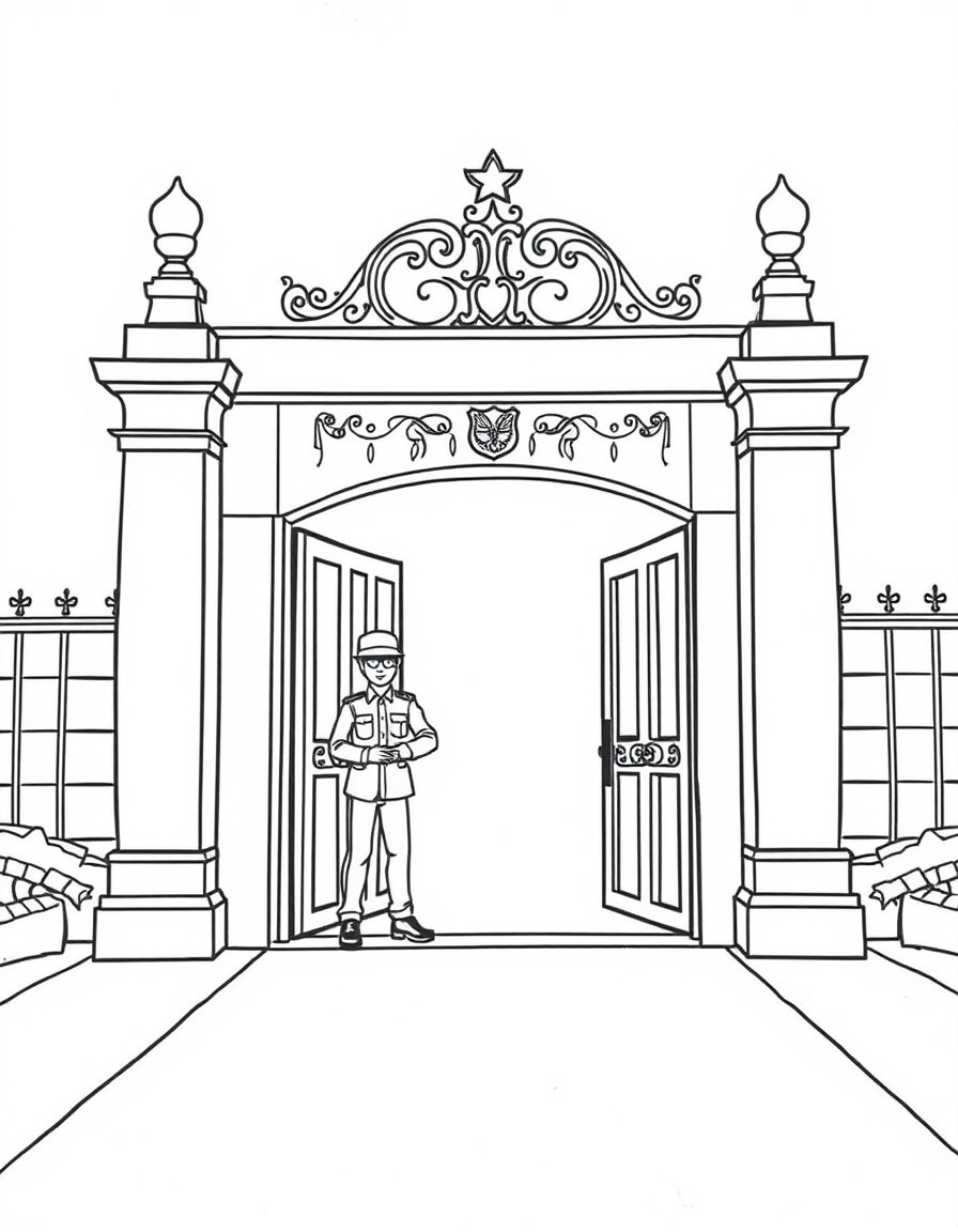 a gate with security guard and beautiful gate