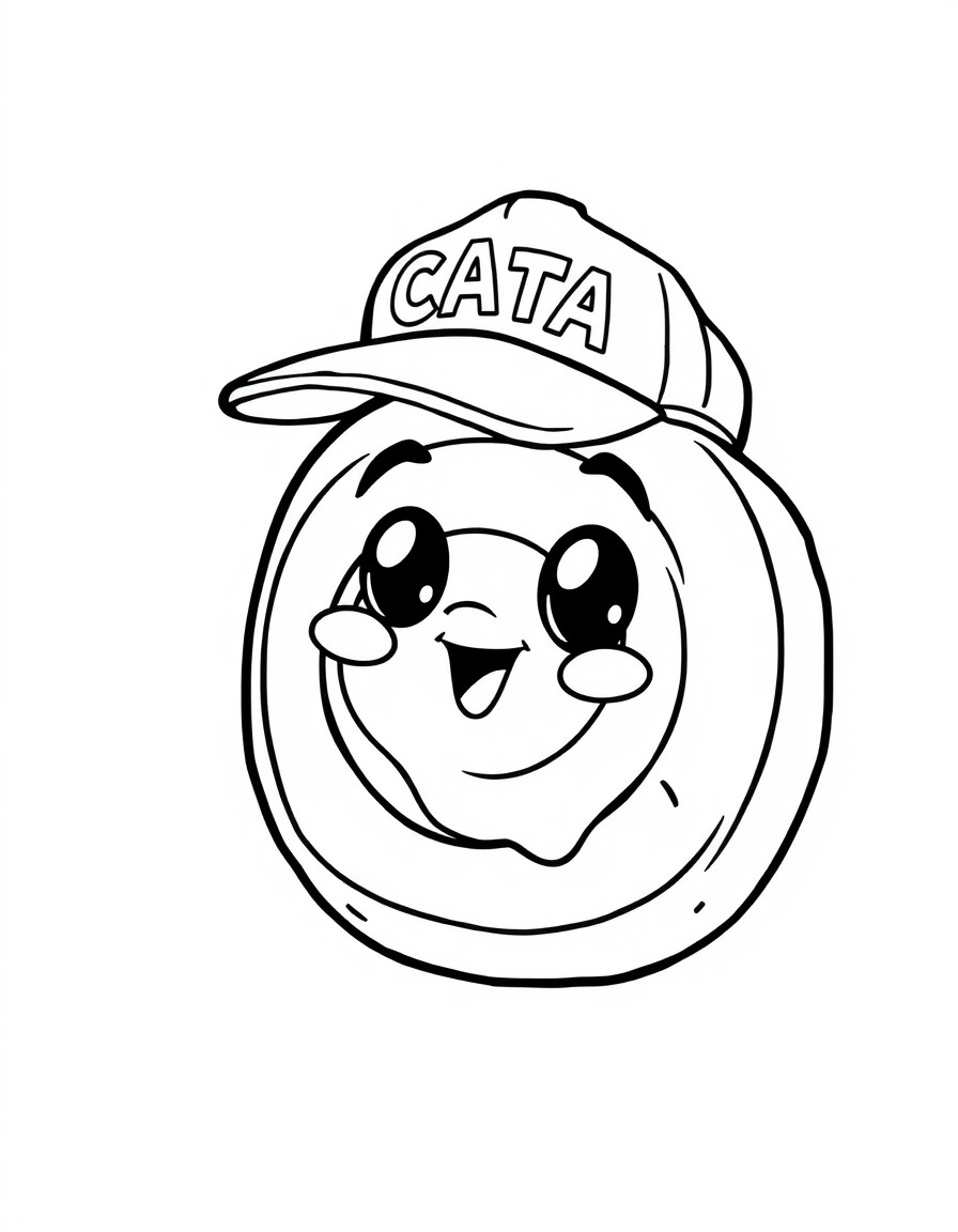 Cute cinnamon roll character with a cap that has the name "CATA" on it