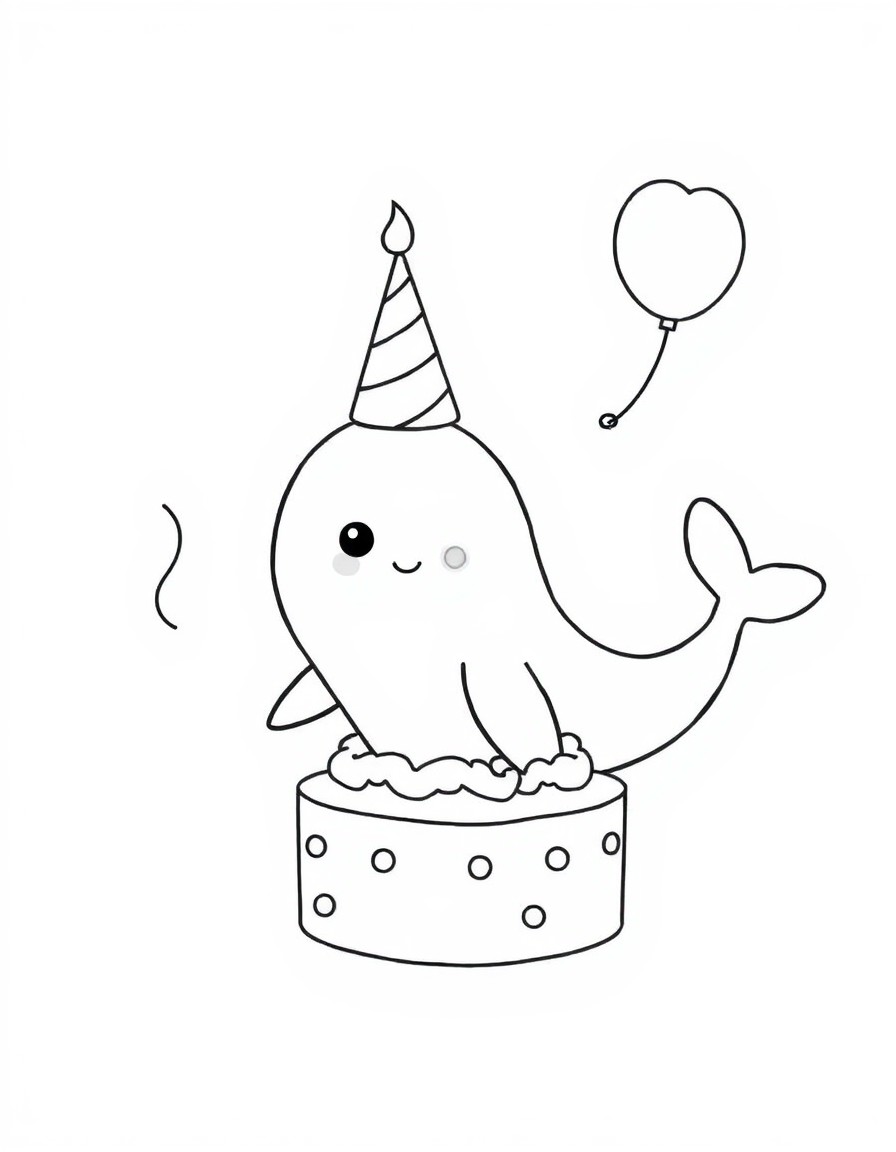 A baby narwhal having a birthday party.