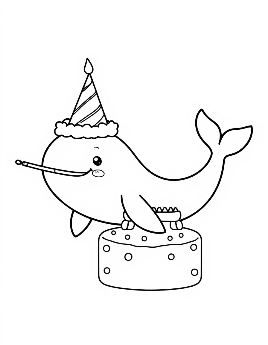 A baby narwhal having a birthday party.