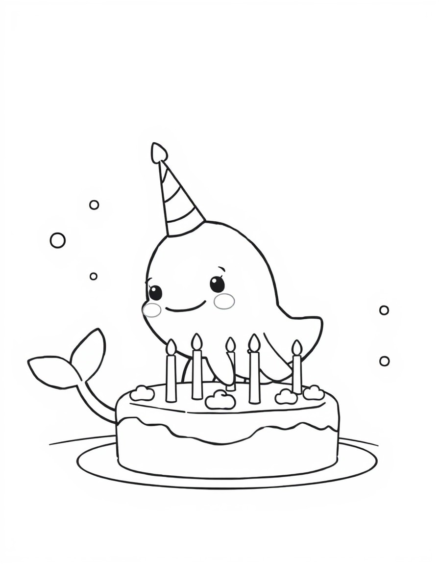 A baby narwhal having a birthday party.