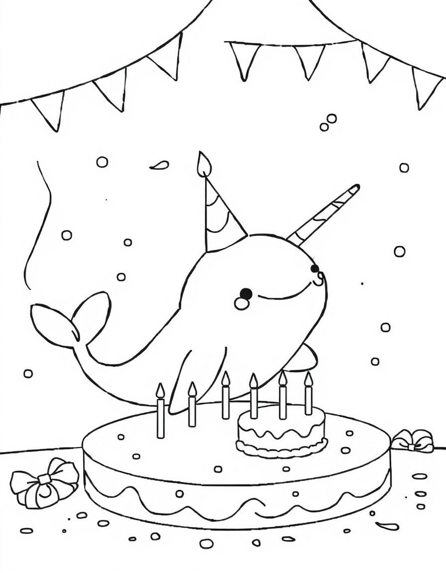 A baby narwhal having a birthday party.