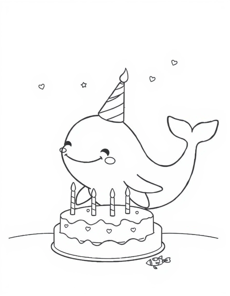 A baby narwhal having a birthday party.