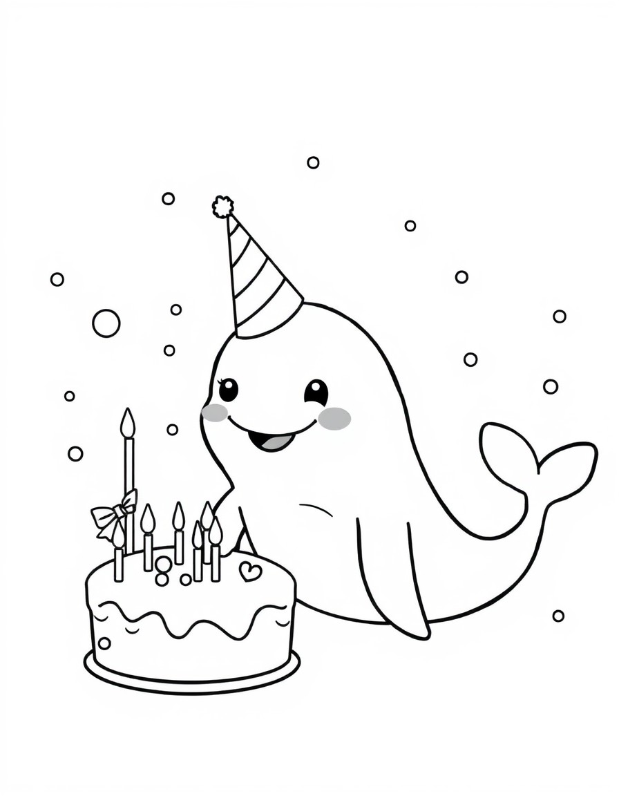 A baby narwhal having a birthday party.