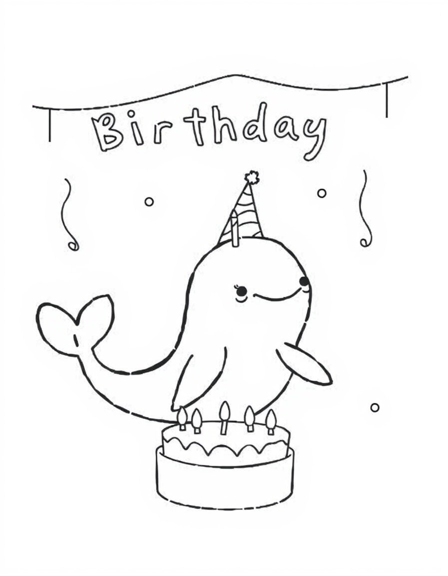 A baby narwhal having a birthday party.