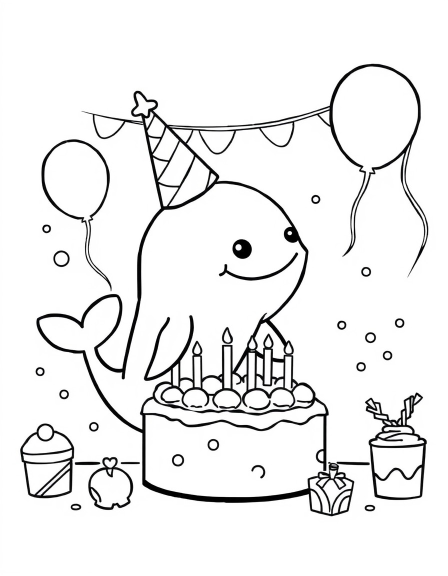 A baby narwhal having a birthday party.