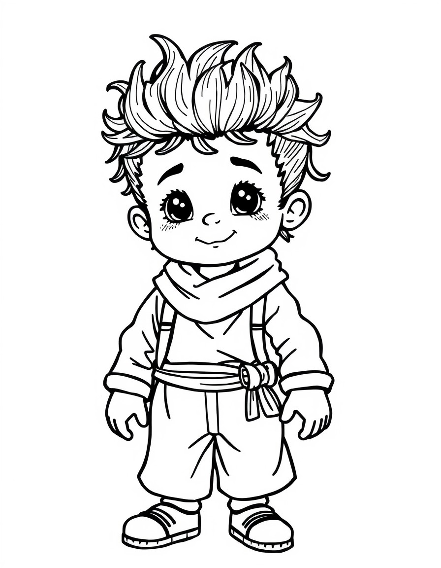 Um menino de cabelo encaracolado e bochechudo vestido com a roupa da grifinoria