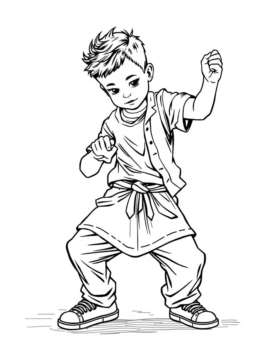 Young boy with short hair break dancing with ATLAS on the top